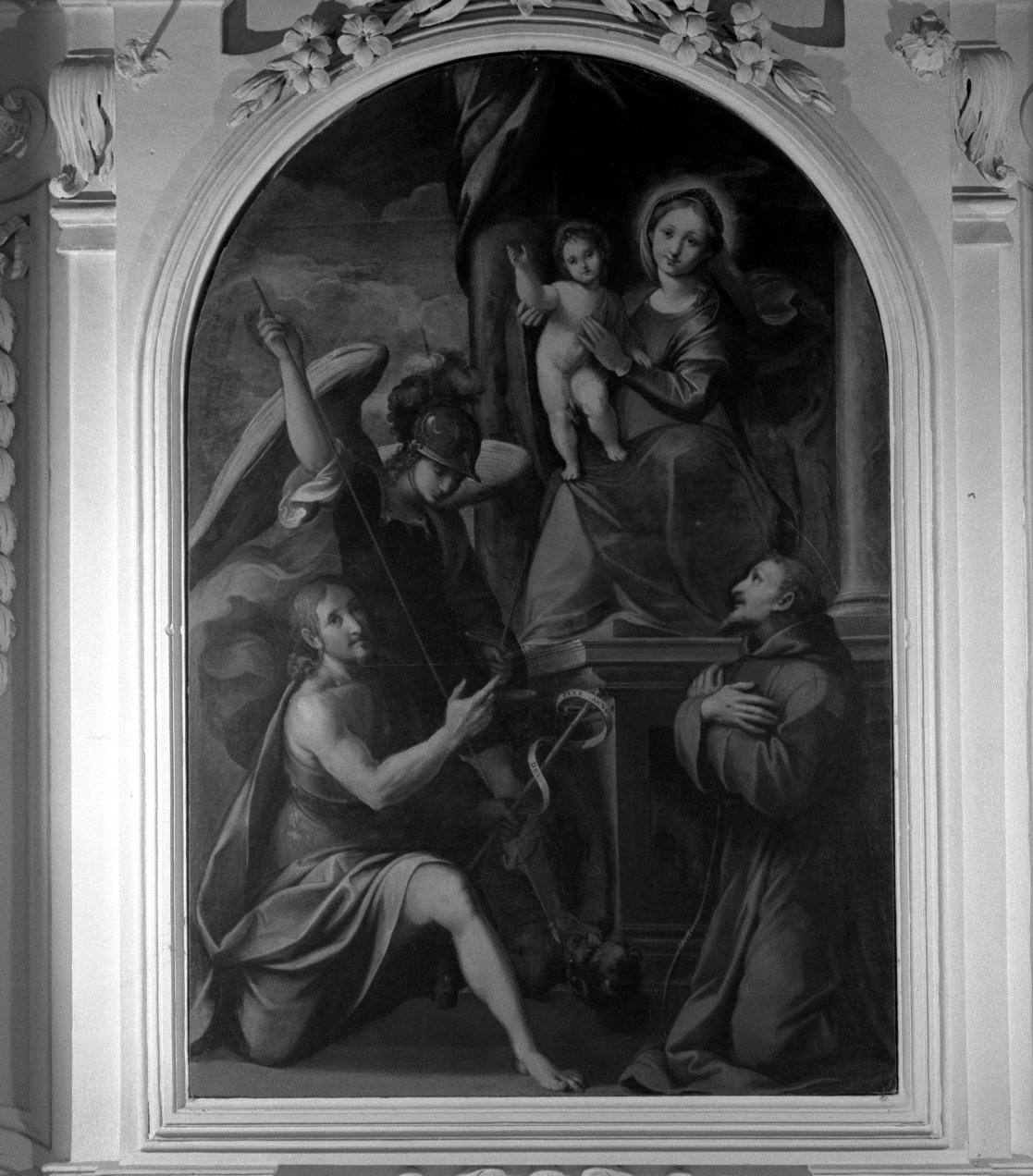 Madonna con Bambino in trono tra santi (dipinto) di Cialdieri Girolamo di Bartolomeo (metà sec. XVII)
