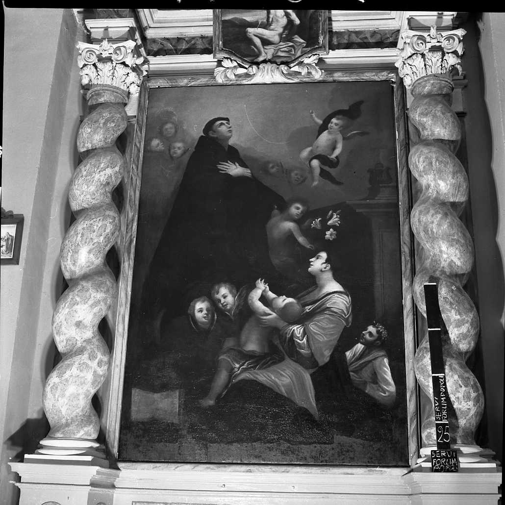 San Filippo Benizi sul letto di morte resuscita un bambino (dipinto) - ambito forlivese (sec. XVIII)