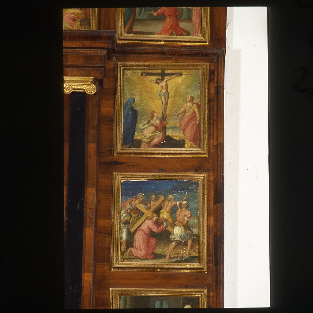 misteri del rosario: Gesù cade sotto la croce (dipinto) - ambito emiliano-romagnolo (sec. XVIII)