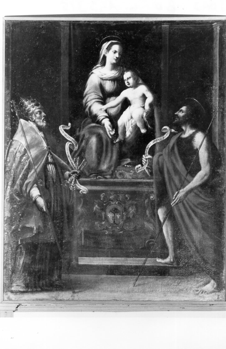 Madonna con Bambino tra San Pietro e San Giovanni Battista (dipinto) - ambito tosco-romagnolo (sec. XVII)