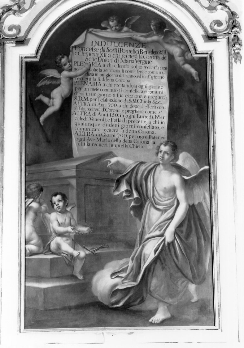 angelo annunciante le indulgenze (dipinto, elemento d'insieme) di Cignani Paolo (metà sec. XVIII)
