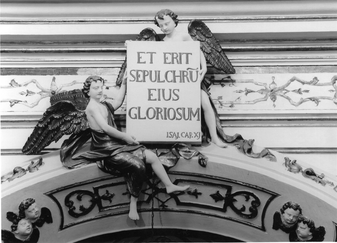 angeli reggicartiglio (scultura) - ambito romagnolo (metà sec. XIX)