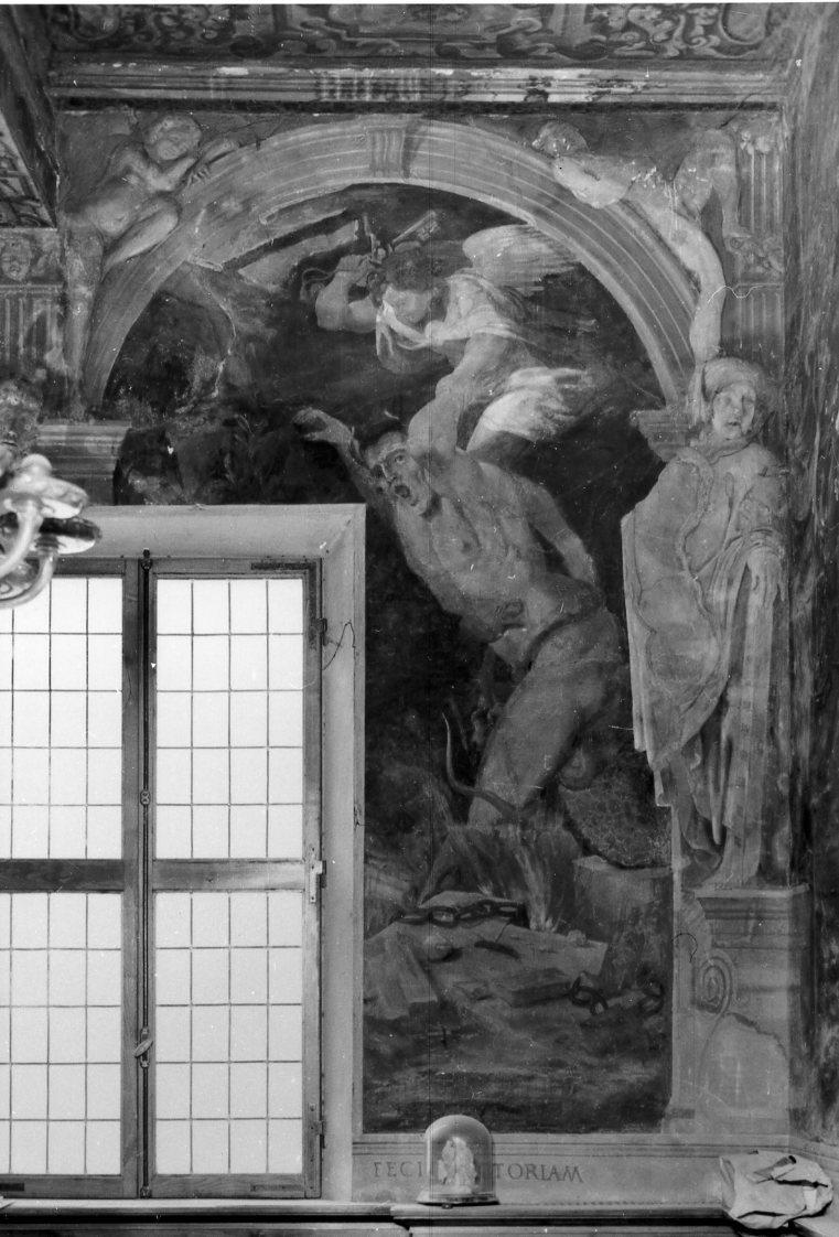 angelo che batte il Demonio (dipinto, elemento d'insieme) di Aloisi Galanini Baldassarre detto Galanino (secc. XVI/ XVII)