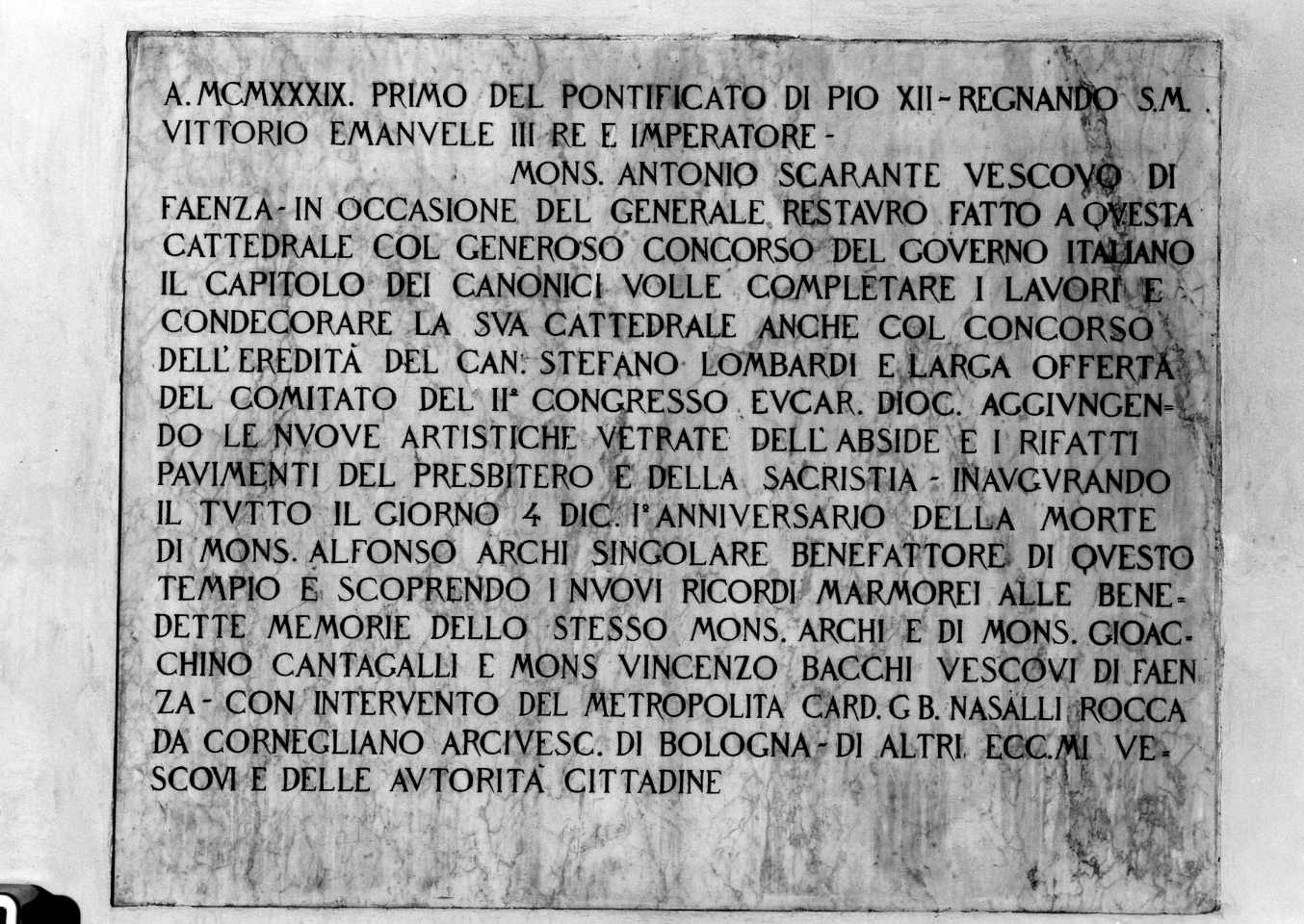 lapide celebrativa - bottega faentina (sec. XX)