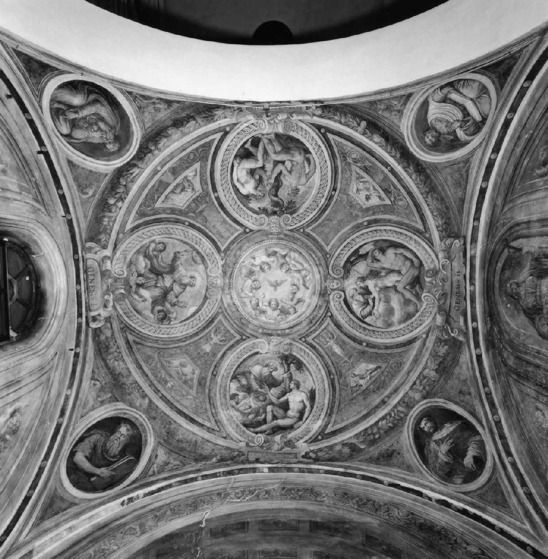 colomba dello Spirito Santo/Genesi dell'Universo/ Virtù/Profeti (dipinto, complesso decorativo) di Tonducci Giulio (sec. XVI, sec. XIX)