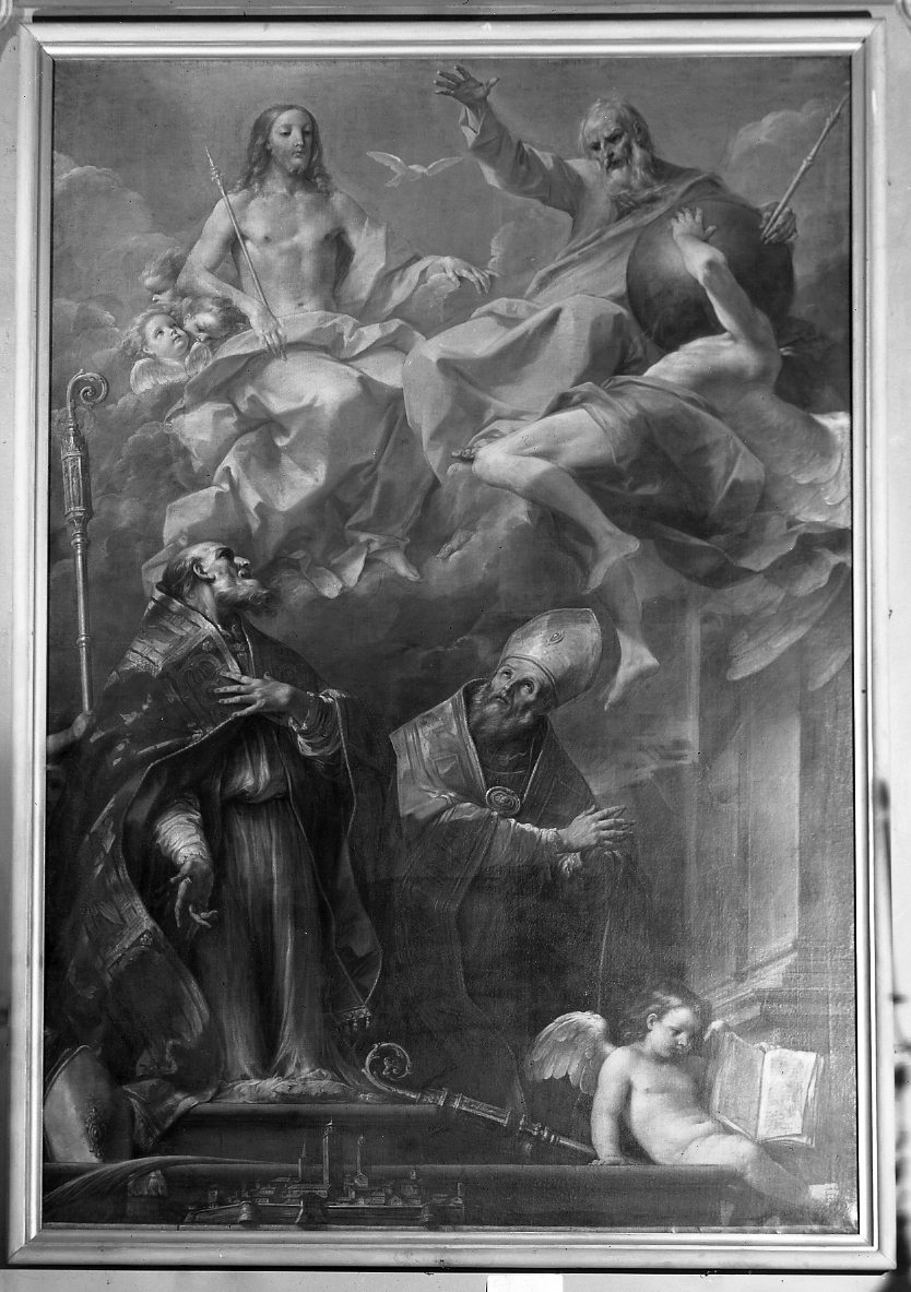Trinità con San Cassiano e San Pier Crisologo (dipinto) di Dal Sole Giovan Gioseffo (sec. XVIII)