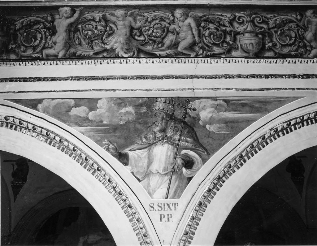 San Sisto (dipinto) di Sellari Girolamo detto Girolamo da Carpi, Domenichini Girolamo (sec. XVI, sec. XIX)
