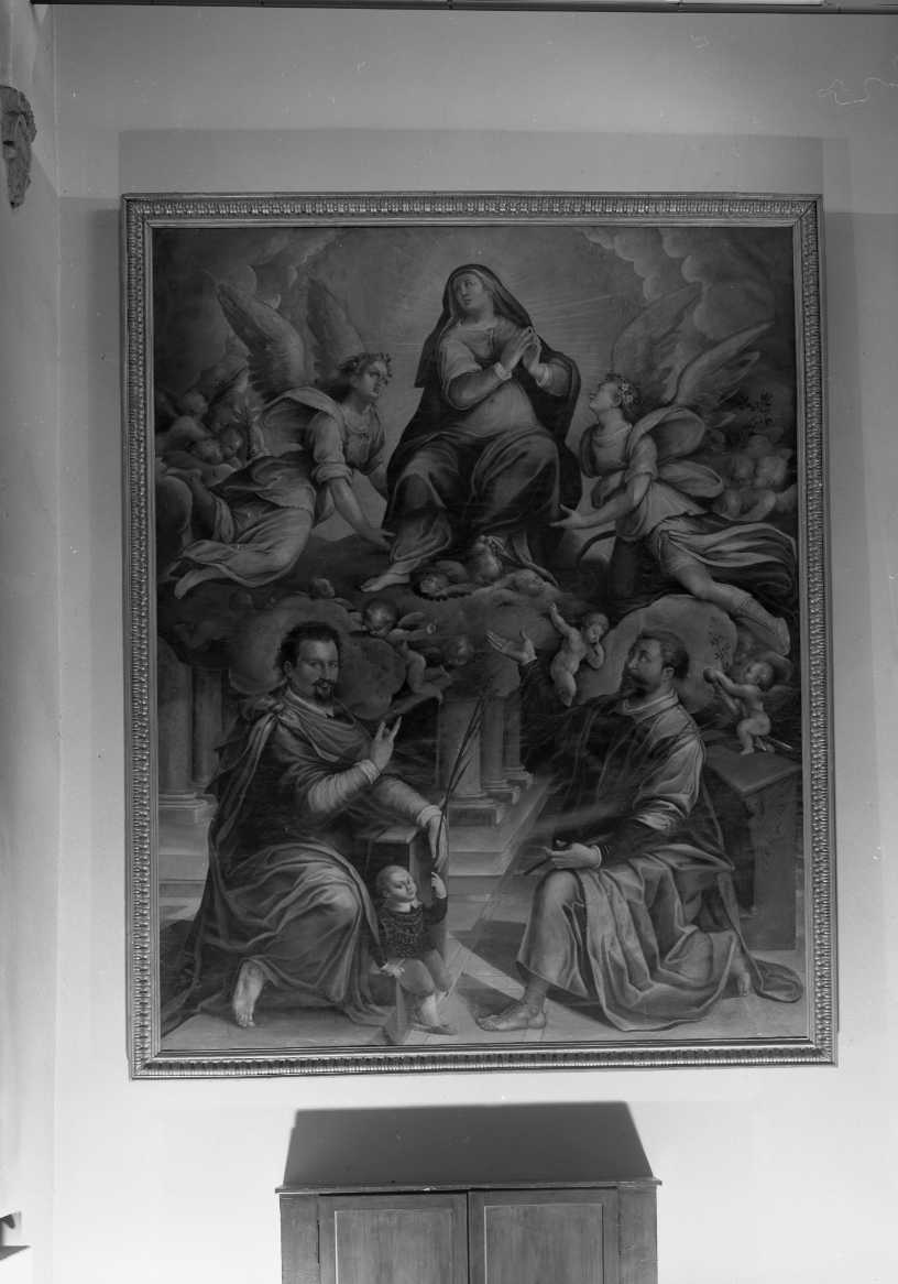 La Madonna con due Santi e un bambino in basso, Madonna e Santi (dipinto) di Longhi Francesco (sec. XVII)