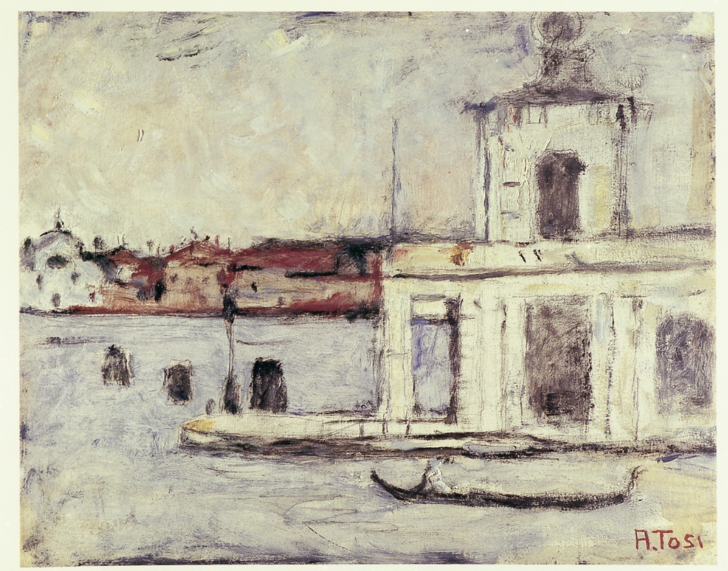 La Punta della Dogana, veduta di Venezia (dipinto) di Tosi Arturo (sec. XX)