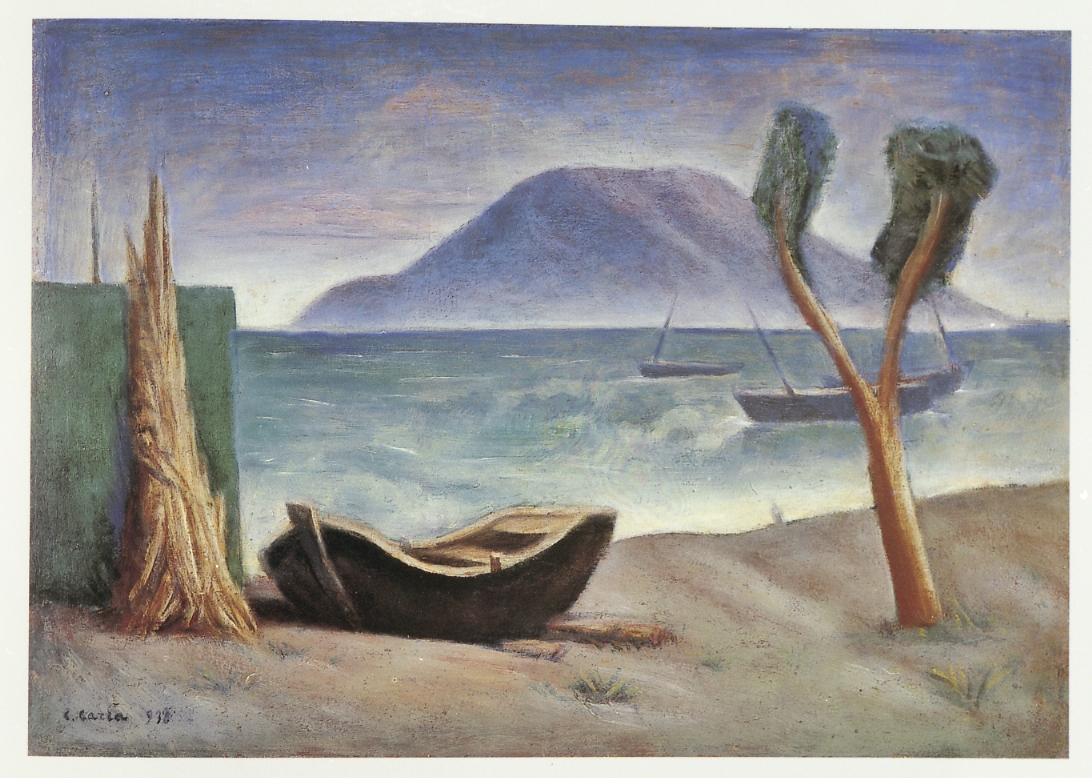 Marina con albero, paesaggio marino (dipinto) di Carrà Carlo (sec. XX)