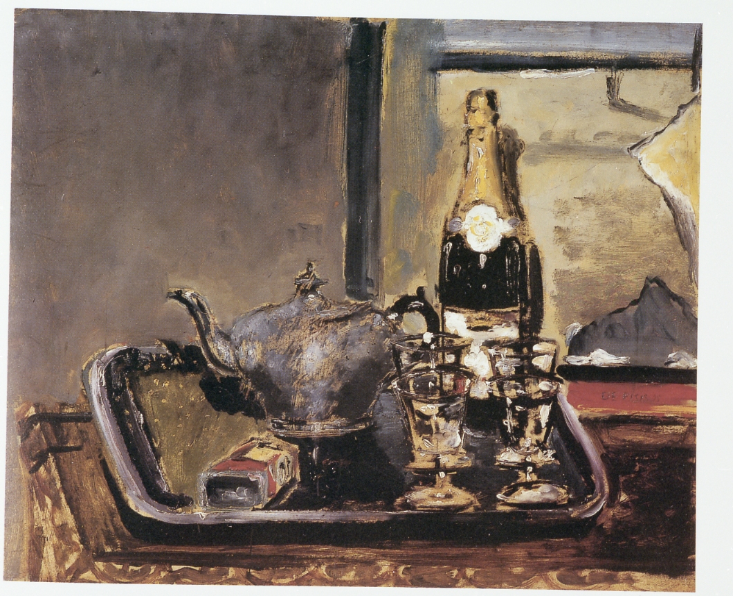 Bottiglia di Champagne, natura morta (dipinto) di Tibertelli Luigi detto Filippo De Pisis (sec. XX)