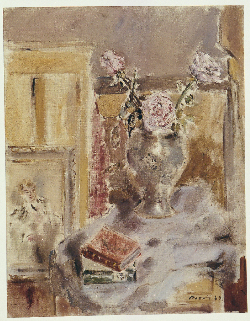 Interno con rose, vaso con fiori (dipinto) di Tibertelli Luigi detto Filippo De Pisis (sec. XX)