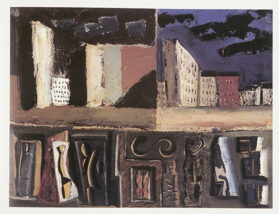 Composizione con paesaggio urbano, composizione astratta (dipinto) di Sironi Mario (sec. XX)