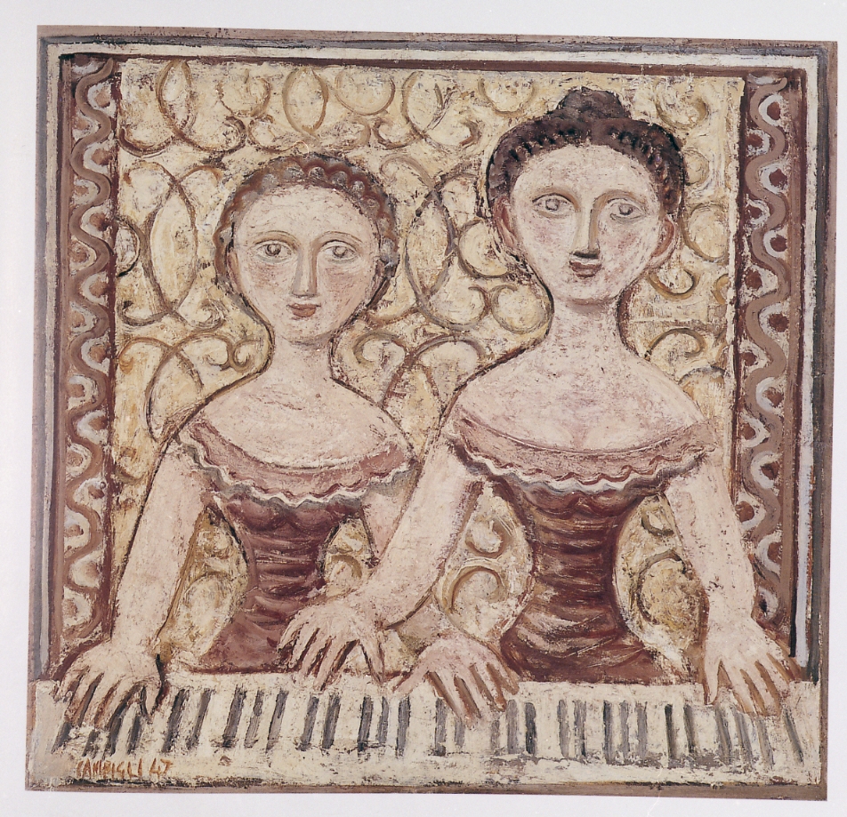 Donne al piano, donne che suonano il pianoforte (dipinto) di Campigli Massimo (sec. XX)