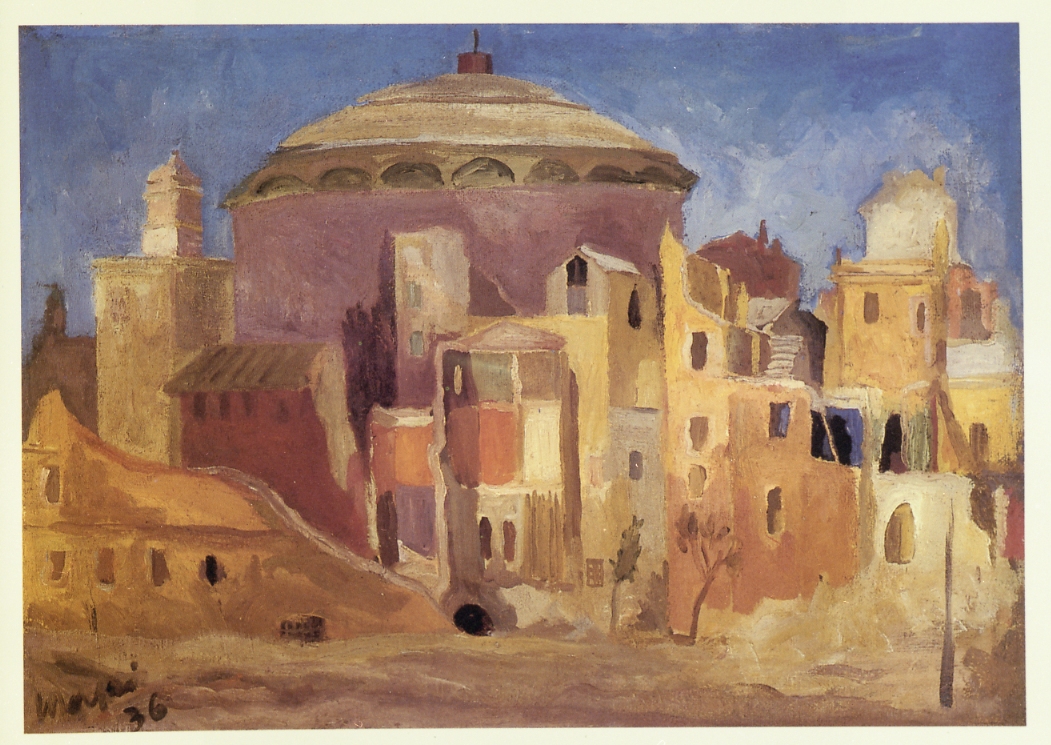 Demolizione all'Augusteo, veduta di Roma (dipinto) di Mafai Mario (sec. XX)