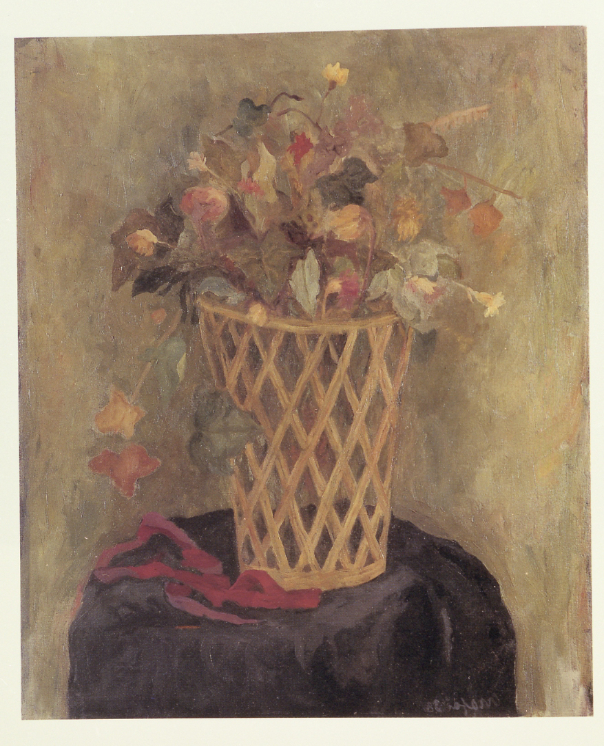 Il cestino di fiori, cesto con fiori (dipinto) di Mafai Mario (sec. XX)