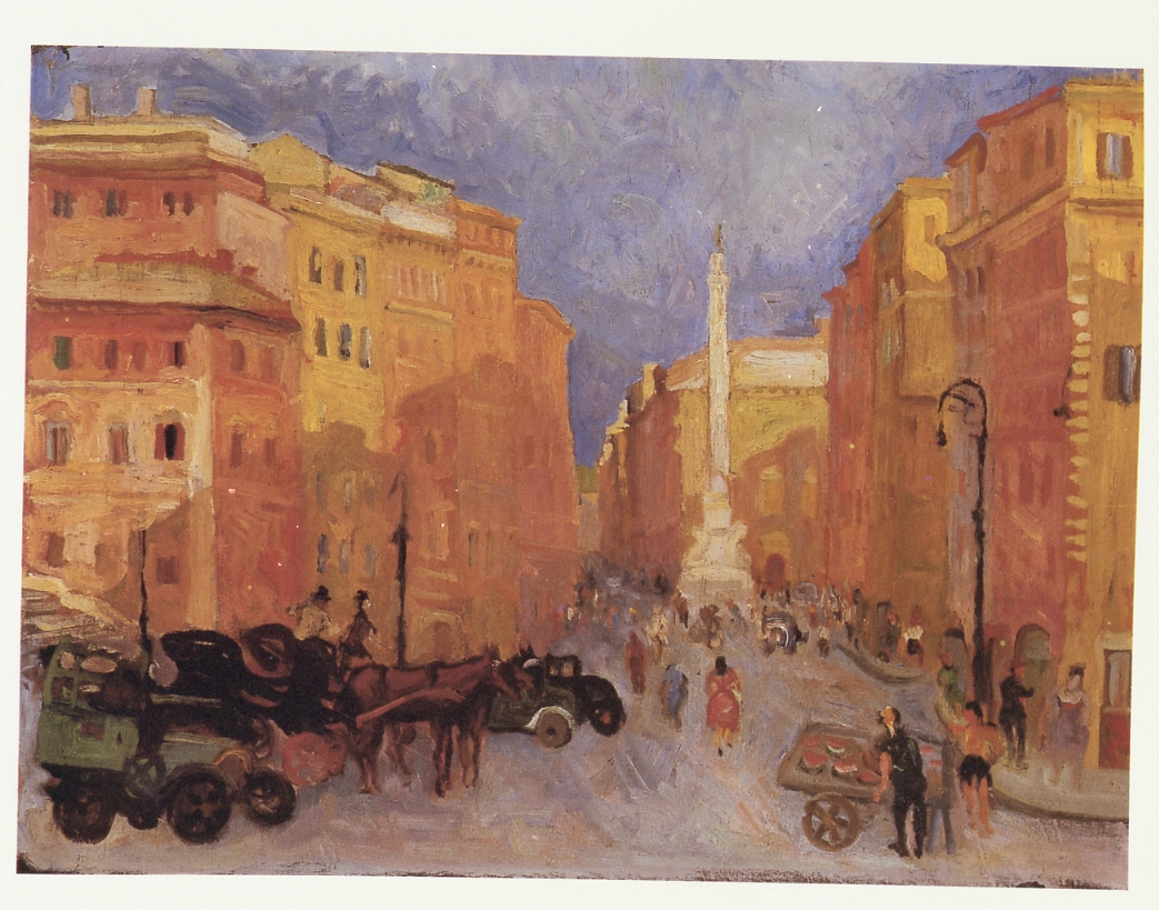 Piazza Mignanelli, veduta di Roma (dipinto) di Mafai Mario (sec. XX)