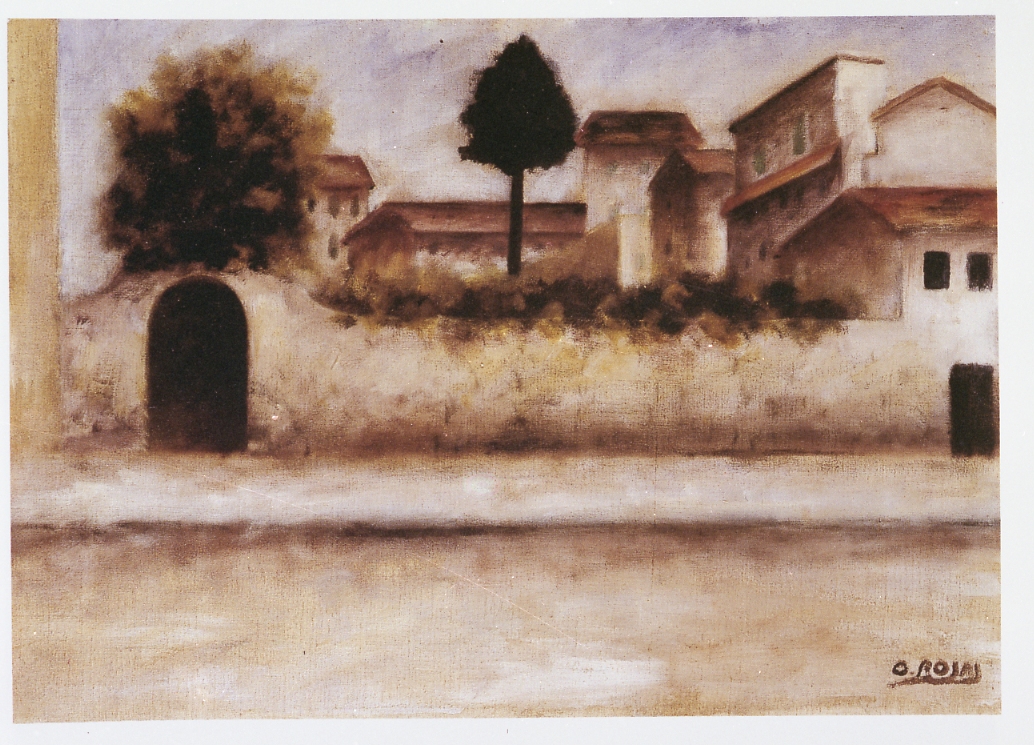 Il muro del Carmine, veduta di Firenze (dipinto) di Rosai Ottone (sec. XX)