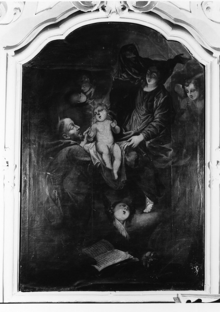 San Francesco d'Assisi riceve Gesù Bambino dalla Madonna con Sant'Anna (dipinto) - manifattura romagnola (sec. XVIII)