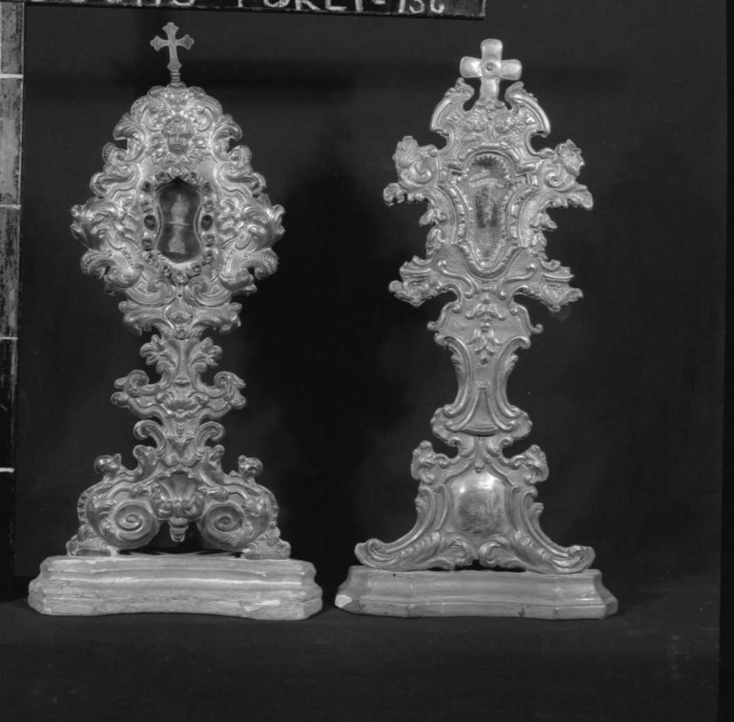 reliquiario - a ostensorio, coppia - ambito romagnolo (seconda metà, prima metà sec. XVII, sec. XVIII)
