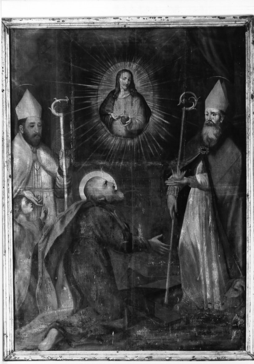 Sacro Cuore di Gesù adorato da Sant' Andrea, Sant' Antonio Abate e Santo Vescovo, Sacro Cuore di Gesù (dipinto) - ambito romagnolo (seconda metà sec. XVIII)