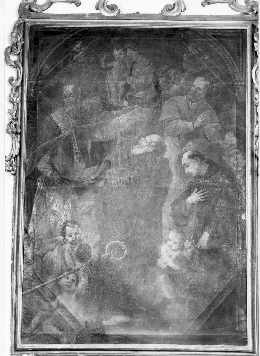 Madonna col Bambino in gloria con Sant'Antonio da Padova, San Francesco di Paola e San Lorenzo (dipinto) di Valbonesi Michele (metà sec. XVIII)
