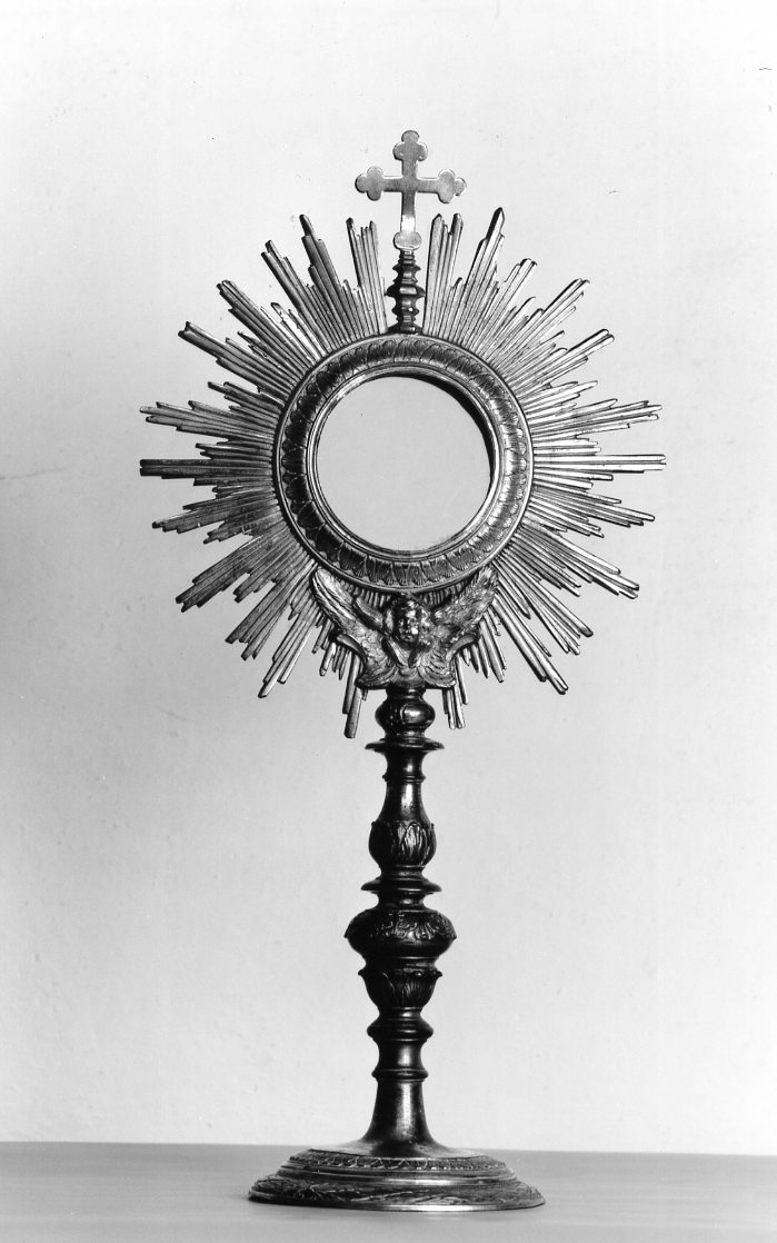 putto alato e motivi decorativi a fogliette (ostensorio - a raggiera) - manifattura romagnola (prima metà sec. XVIII)