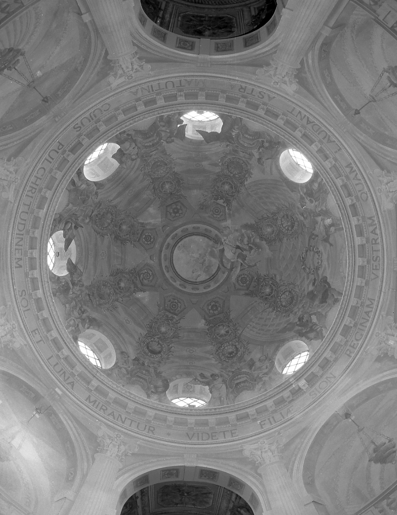 finte architetture; gloria di angeli; figure simboliche (decorazione pittorica, complesso decorativo) di Cuppini Giuseppe, Santi Giuseppe (sec. XVIII)