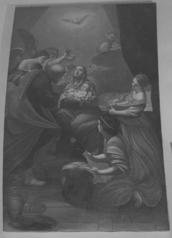 Natività di Maria e San Gioacchino, natività di Maria con S. Anna e S. Gioacchino (dipinto) di Milani Giuseppe (seconda metà sec. XVIII)