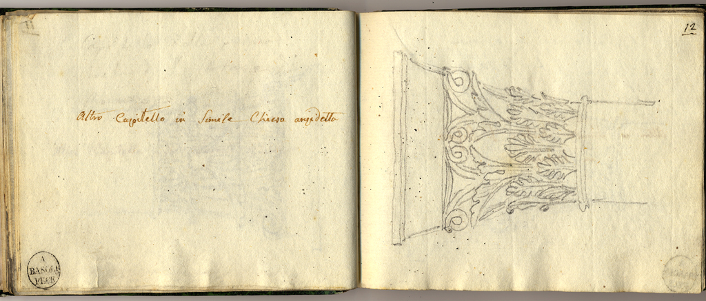 capitello nella chiesa sotterranea di San Stefano in Bologna, capitello (stampa, elemento d'insieme) di Basoli Antonio (sec. XIX)