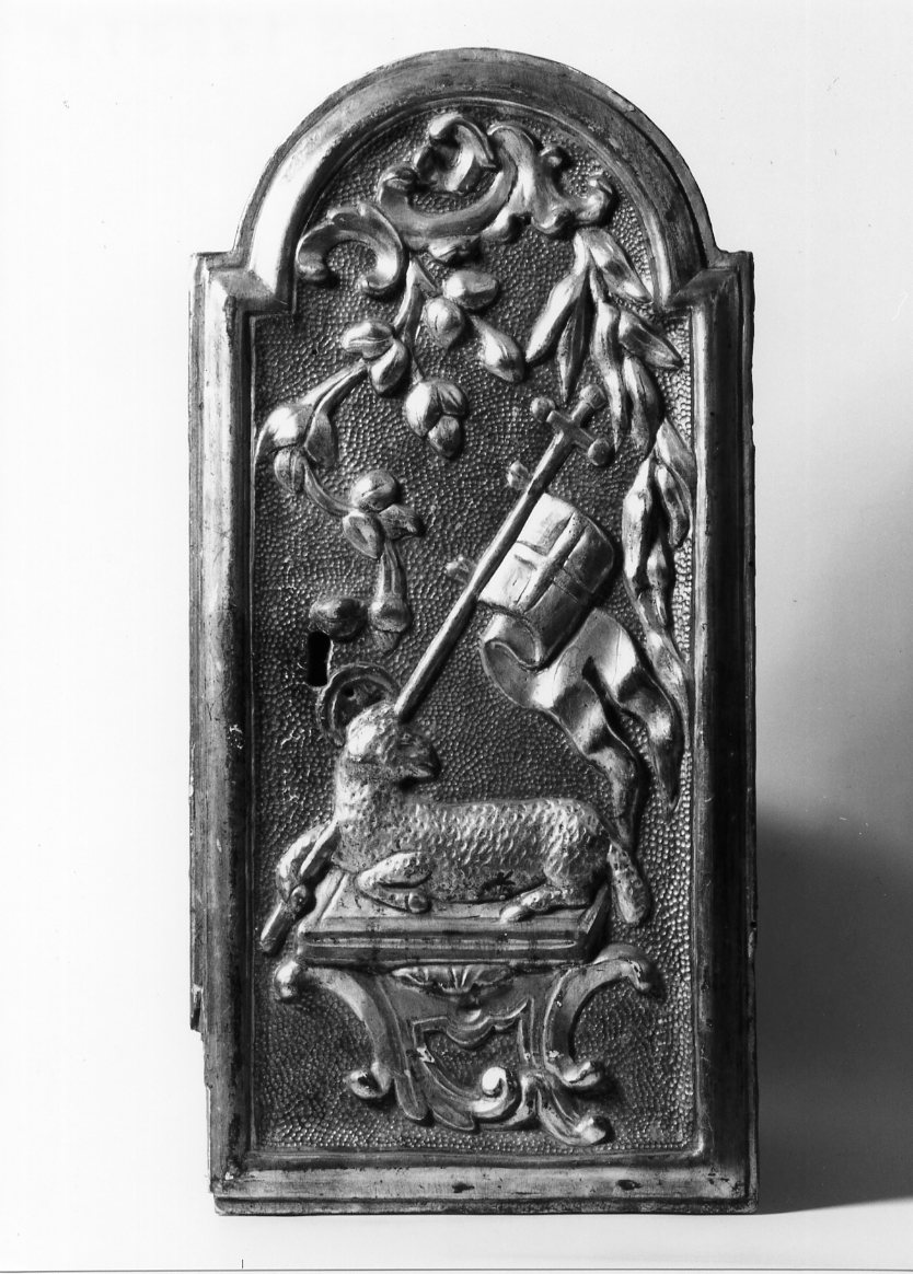 Agnus Dei e motivo decorativo vegetale (sportello di tabernacolo) - bottega romagnola (sec. XIX)
