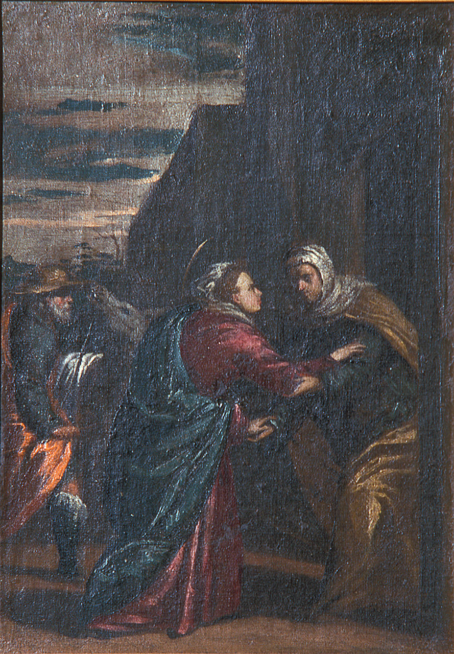 Maria visita Sant'Elisabetta (Visitazione) (dipinto, elemento d'insieme) di Scarsella Ippolito detto Scarsellino (inizio sec. XVII)