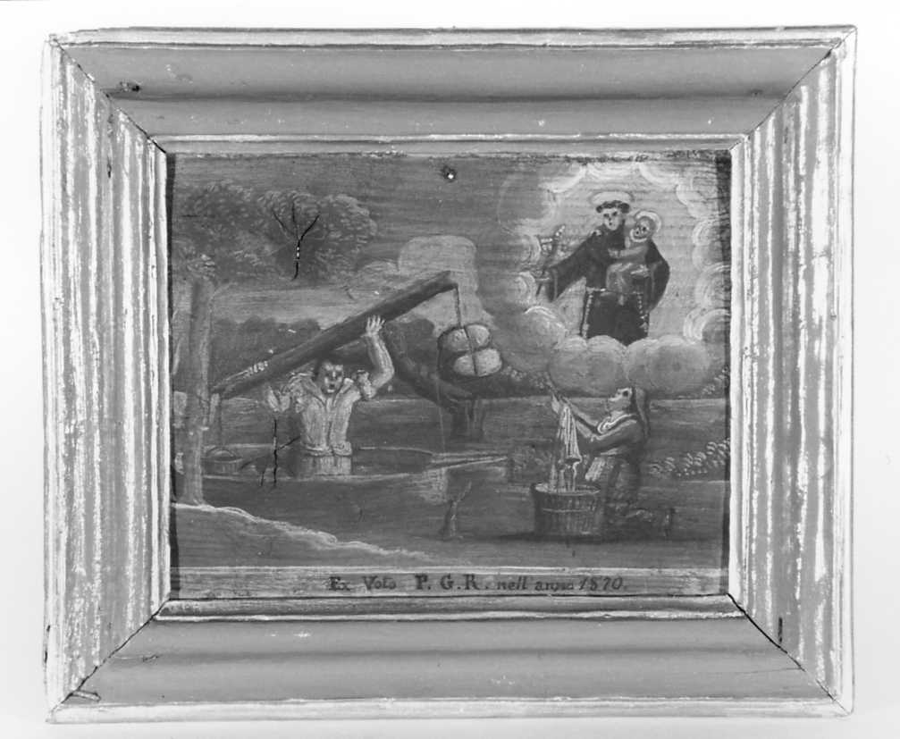 Sant'Antonio da Padova appare a vittima di incidente ad un pozzo, miracolo di Sant'Antonio da Padova (ex voto) - ambito romagnolo (terzo quarto sec. XIX)