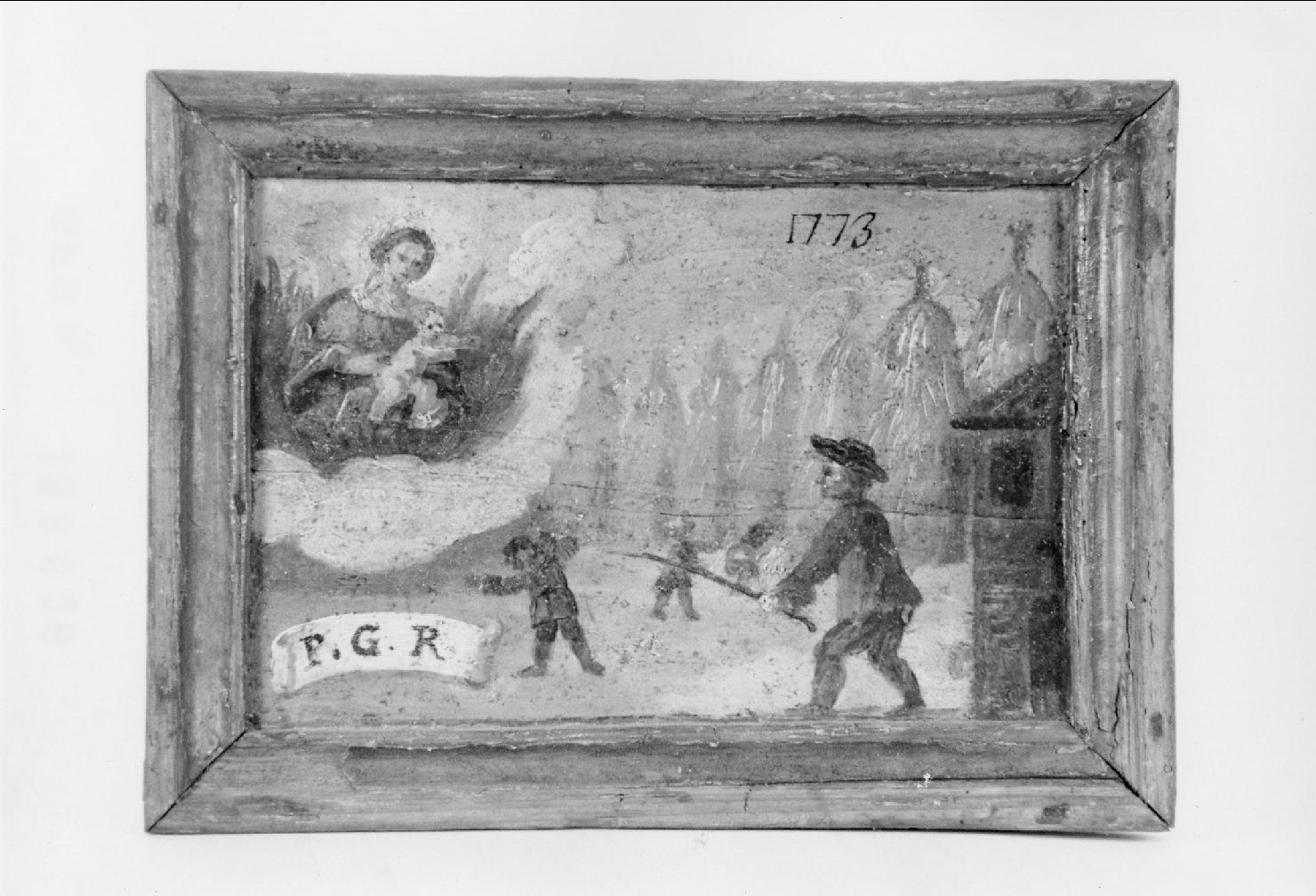 scoppio di fucile vicino ai covoni di un'aia (ex voto dipinto) - ambito romagnolo (sec. XVIII)