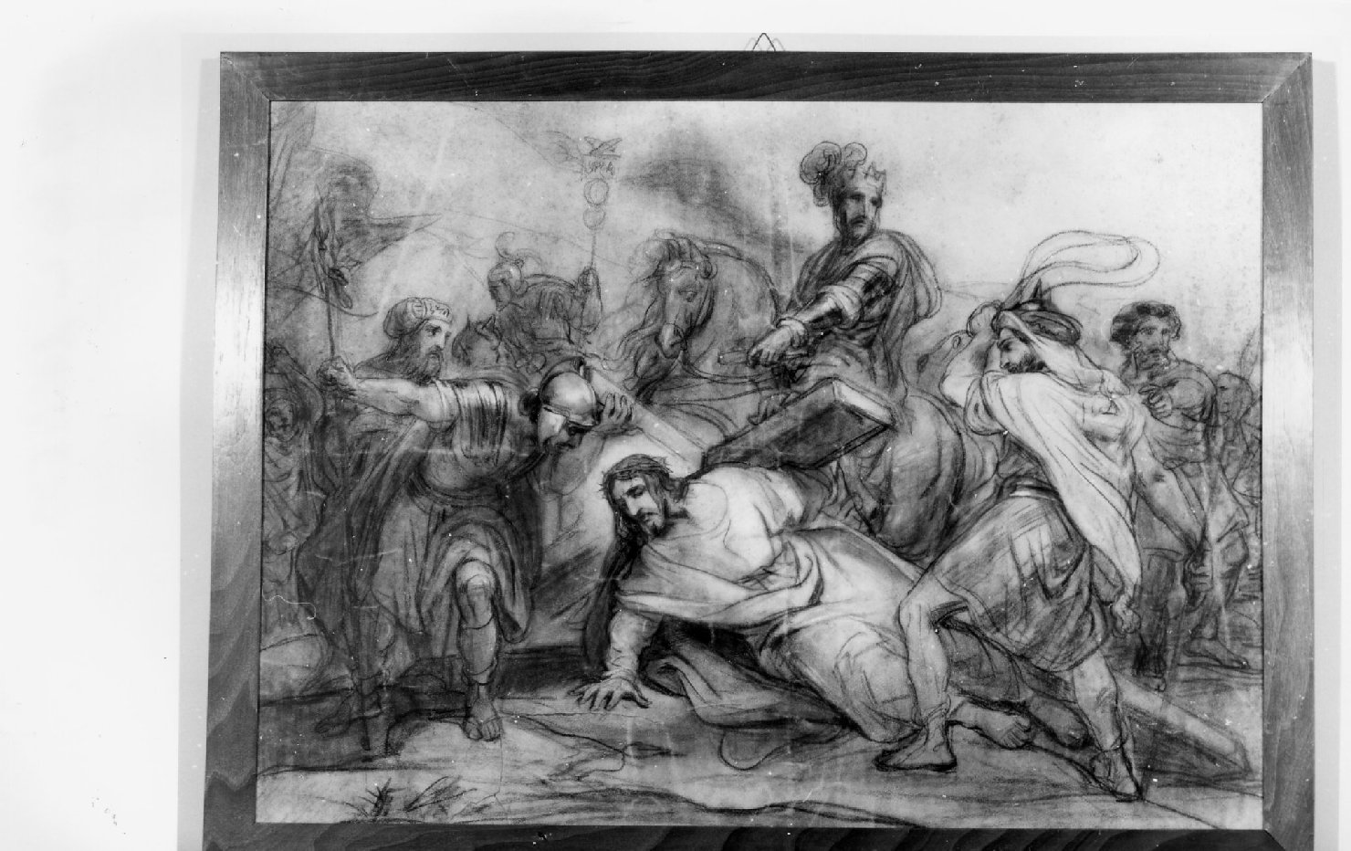 stazione III: Gesù cade sotto la croce; stazione VI: Gesù asciugato da Santa Veronica (disegno, elemento d'insieme) di Busi Adolfo (primo quarto sec. XX)