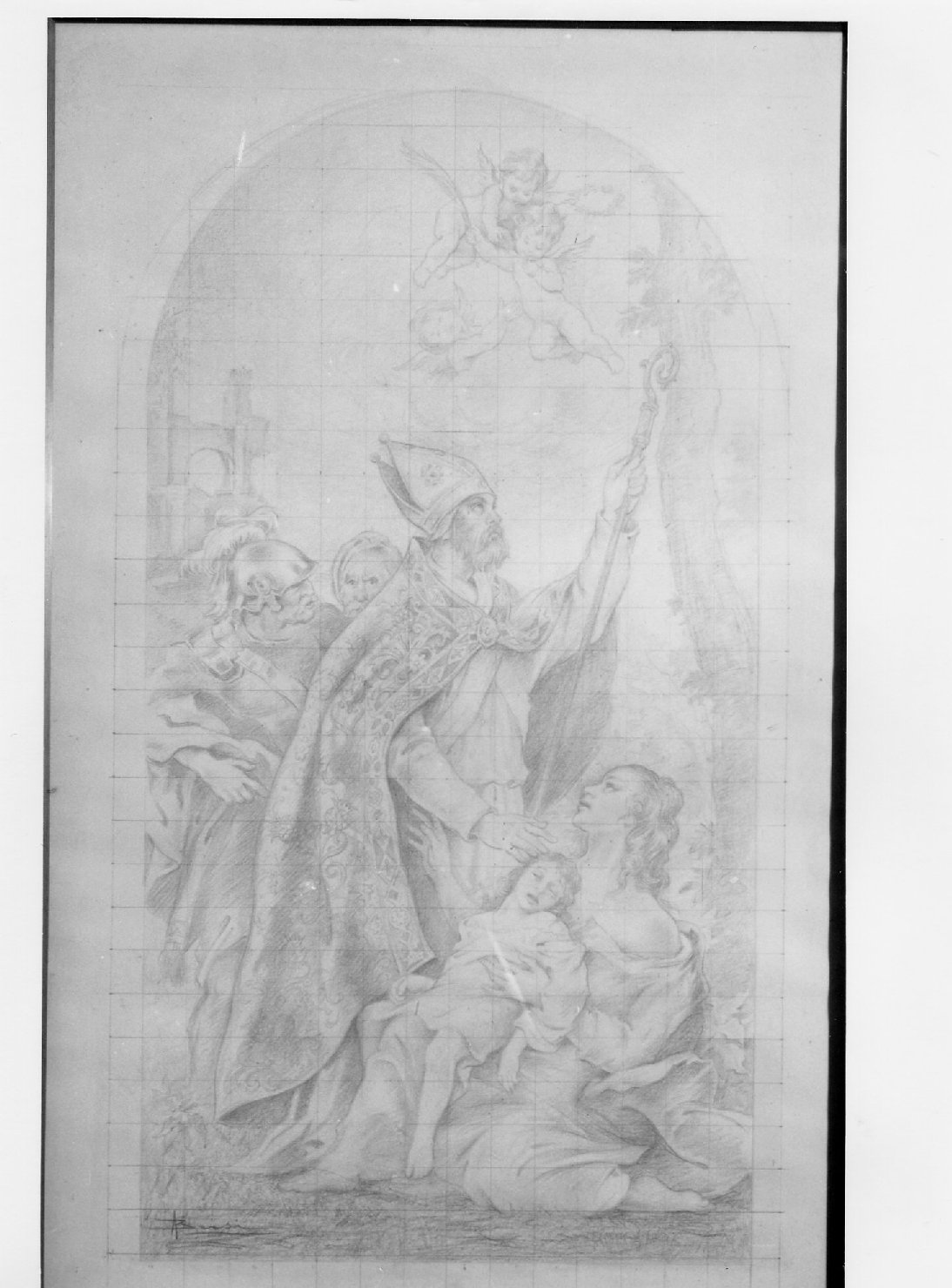 miracolo di un Santo Vescovo (Biagio o Matino) (disegno) di Busi Adolfo (sec. XX)