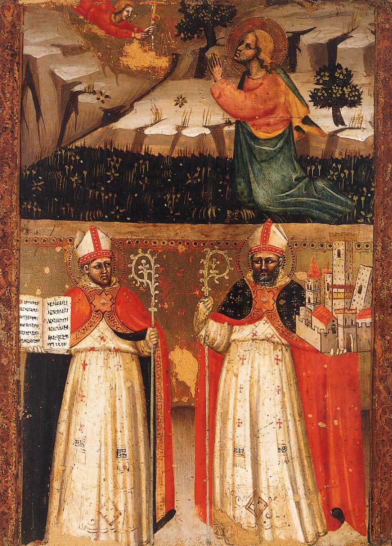 orazione di Cristo nell'orto di Getsemani; Sant'Ambrogio; San Petronio (dipinto) di Lippo di Dalmasio (sec. XIV)