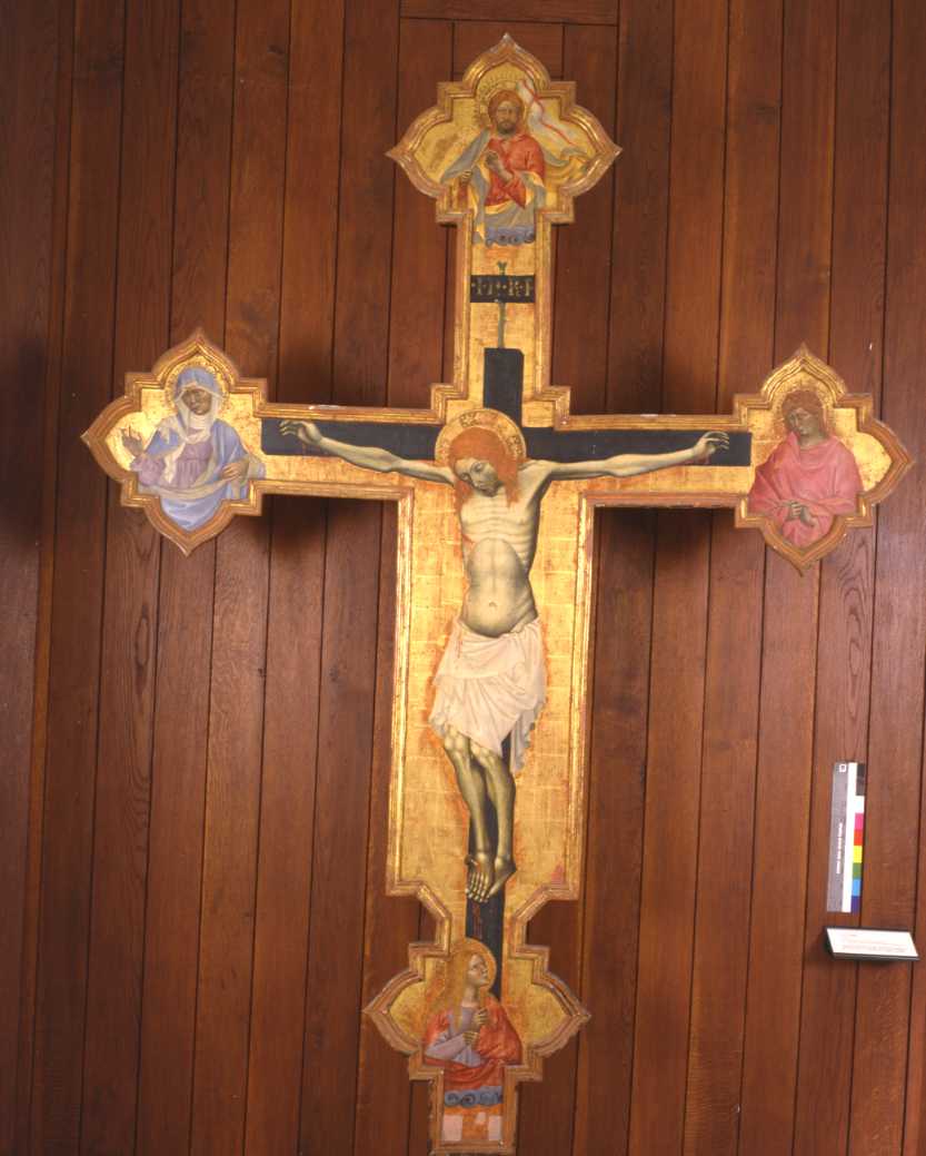 Cristo crocifisso con la Madonna, San Giovanni Evangelista, Santa Maria Maddalena (croce dipinta) di Michele di Matteo (sec. XV)