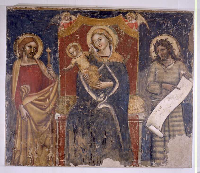 Madonna con Bambino tra San Giacomo e San Giovanni Battista (dipinto) di Jacopo da Bologna (sec. XIV)