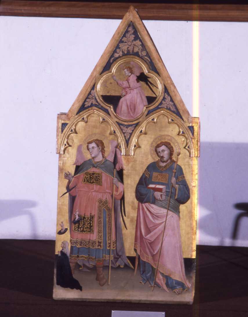 angelo annunciante, San Giacomo e san Michele Arcangelo (dipinto) di Jacopo di Paolo (inizio sec. XV)