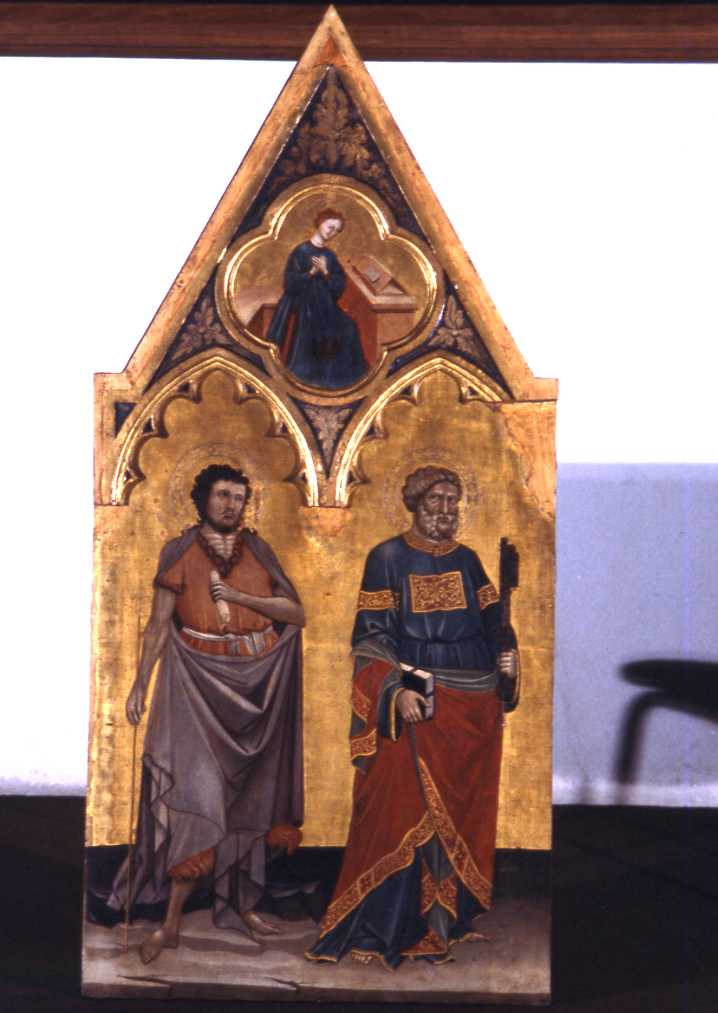 Vergine annunciata, San Pietro e San Giovanni Battista (dipinto) di Jacopo di Paolo (inizio sec. XV)