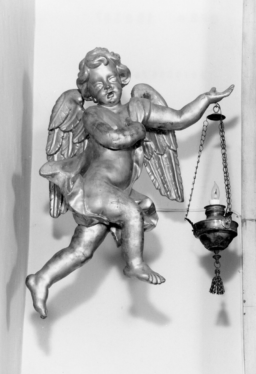 angelo reggilampada (statuetta, insieme) - bottega romagnola (secc. XIX/ XX)