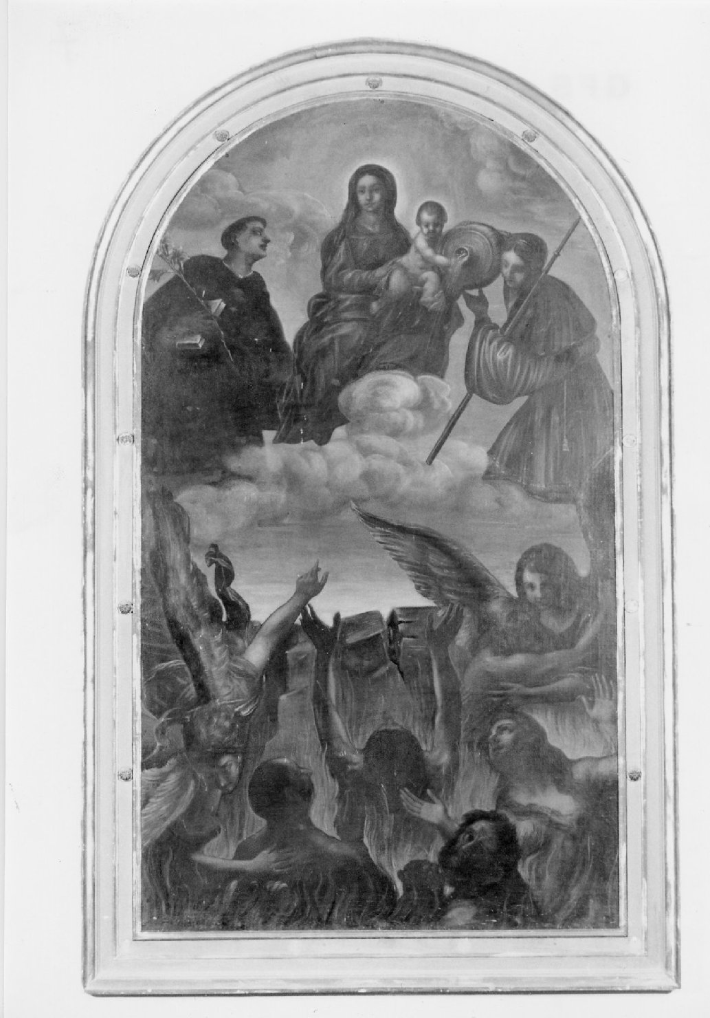 Madonna con Bambino con San Nicola da Tolentino e Santa intercedono per le anime del Purgatorio (dipinto) - ambito romagnolo (seconda metà sec. XVII)