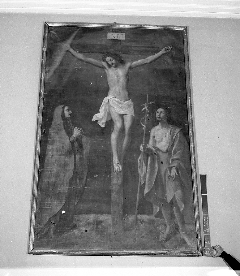 Gesù Cristo crocifisso fra la Madonna e San Giovanni Battista (dipinto) di Nagli Francesco detto Centino (terzo quarto sec. XVII)