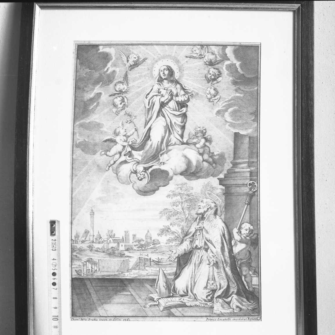 Madonna Immacolata e S. Petronio (incisione) di Fratta Domenico Maria (sec. XVIII)