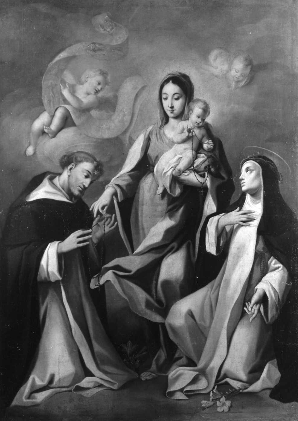 Madonna del Rosario tra San Domenico e Santa Caterina da Siena (dipinto) - manifattura romagnola (prima metà sec. XVIII)