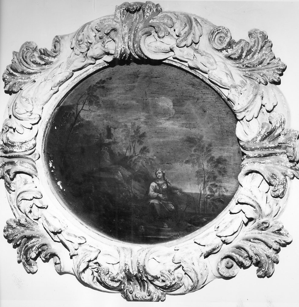 paesaggio con figura femminile (allegoria di una Virtù?) (dipinto) di Ferrajuoli Nunzio, Malavena Angelo (primo quarto sec. XVIII)
