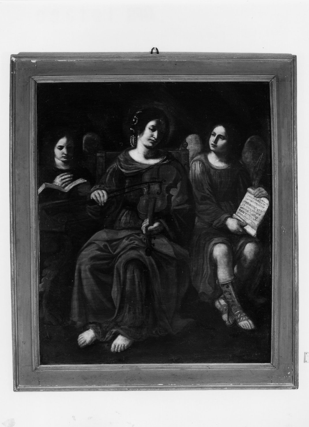 Santa Cecilia con due angeli (dipinto) di Barbieri Giovanni Francesco detto Guercino (bottega) (sec. XVII)
