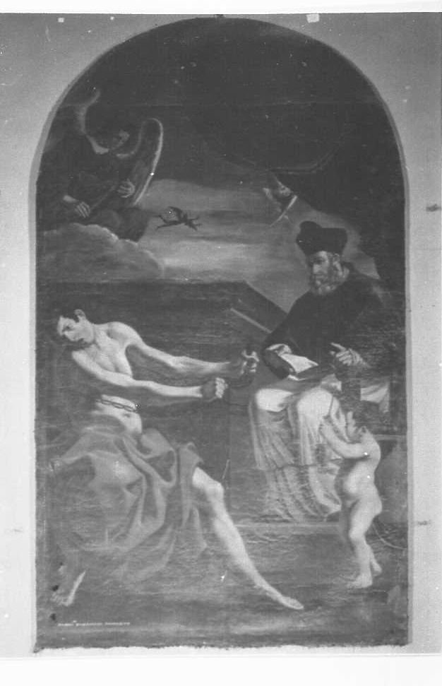 san Ubaldo libera un indemoniato (pala d'altare) di Razzani Giovanni Battista (metà sec. XVII)