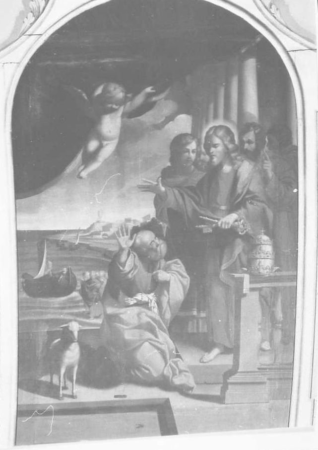 Cristo consegna le chiavi a San Pietro (pala d'altare) di Razzani Giovanni Battista (sec. XVII)